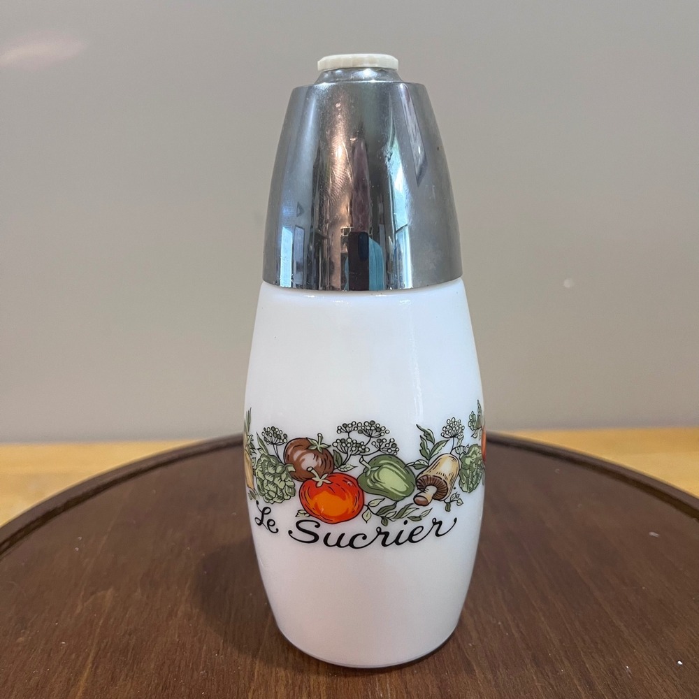 Vtg Gemco Spice of Life Sugar Shaker Le Sucrier Milk Glass 70s MCM Kitchenware
